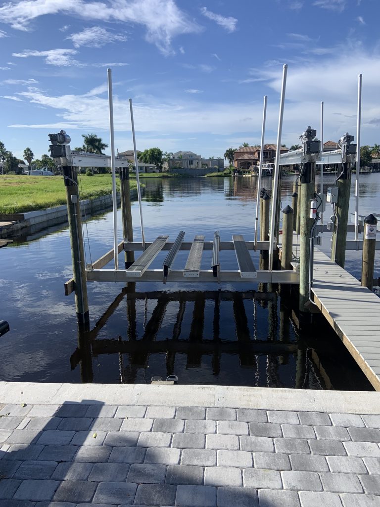 Boat lift at Bikini Bay Marina on a Cape Coral canal